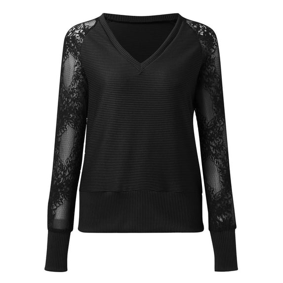 Aayomet Casual Tops For Women Women's Top Deep V Neck Slim Fitted T-Shirt Front Surplice Wrap Short,Long Sleeve Tees,Black S