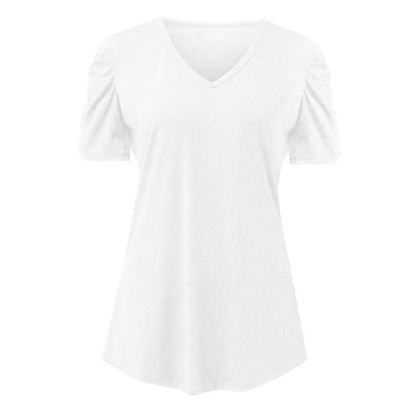 Aayomet Casual Tops For Women Womens Tops Dressy Casual Shirred V Neck T Shirts Ruffle Sleeve Tops Summer Fashion,White M