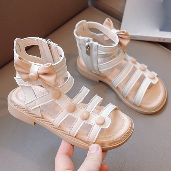 Aayomet Children Shoes High Top Flat Sandals Roman Sandals Big Children Summer Sandals Jelly Sandals for Baby Girls,White 11.5