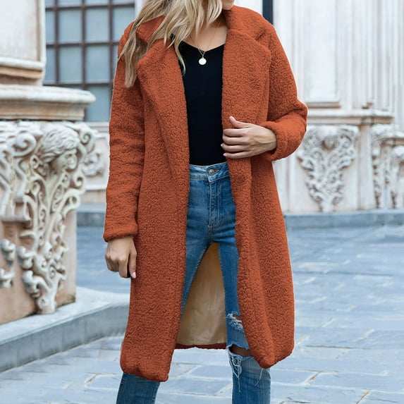 Aayomet Coat Women Women’s Coat, Long Sleeve Stand Collar Cardigan Mid-Long Open Front Outwear Overcoat with Zipper Pockets,Orange XL