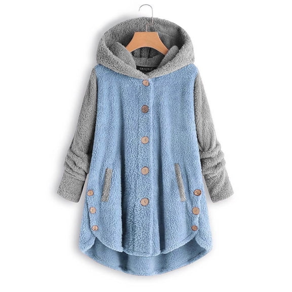 "Aayomet Coat Women Women's Plus Size Wool Dress Coat with Belt Double Pea Coats Mid-Long Trench Coat,Blue XL"