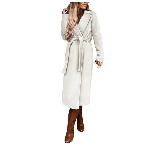 Aayomet Coat Women Womens Notched Lapel Collar Double Pea Coat Winter Wool Blend Over Coats Long Jackets,White M