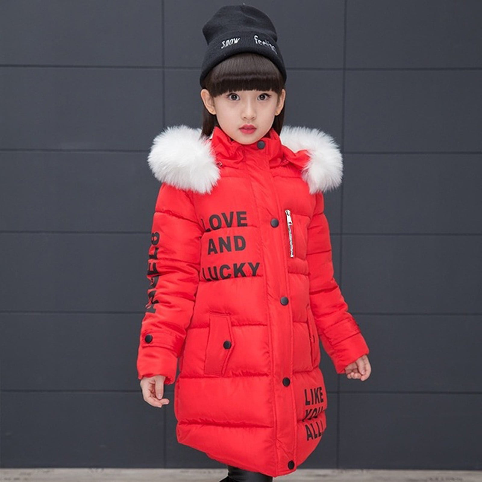 Kids Girls Coat Cotton Down Long Jacket Winter Warm Hooded