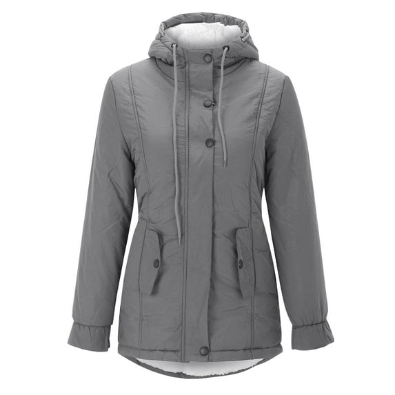 Aayomet Coats For Women 2022 Women's Winter Thicken Jacket Fur Hooded Military Parka Coat,Gray 4XL