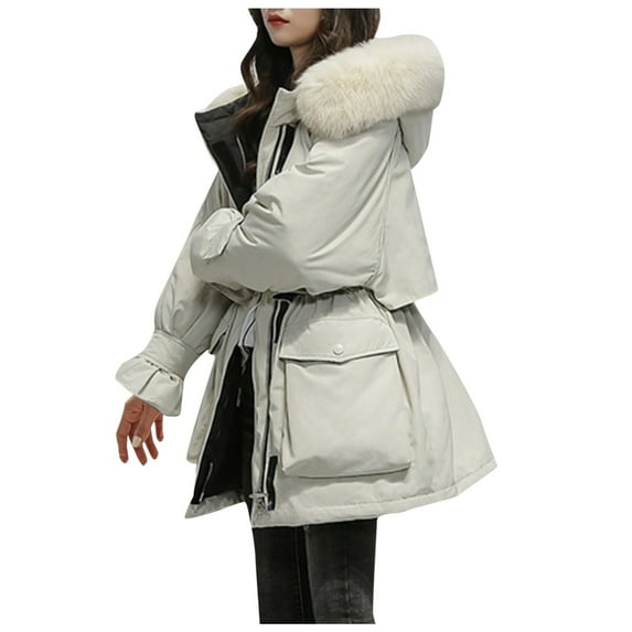 "Aayomet Coats For Women Winter Nellie Long Coat for Women-Insulalted Jacket with Removable Fur Trim,White XL"