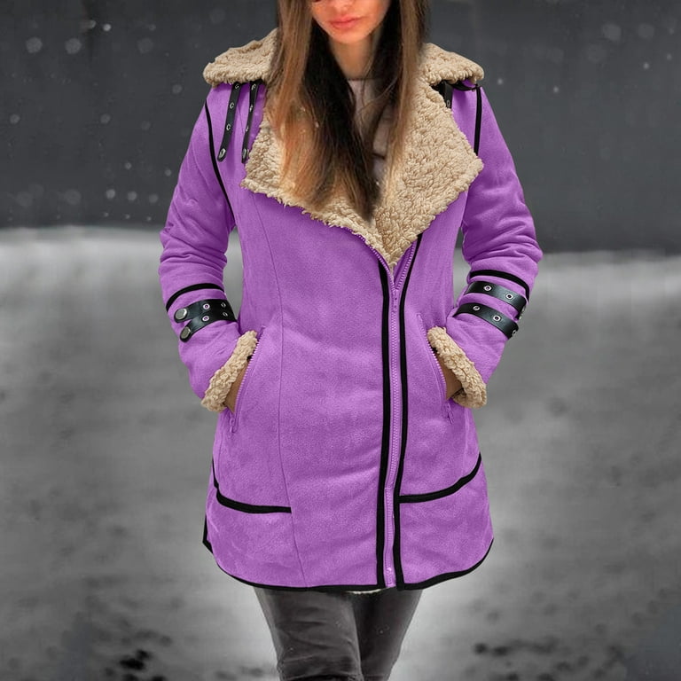 Aayomet Coats For Women Winter Women's Winter Thickened Coat Insulated  Windproof Puffer Jacket with Warm Hood,Purple S
