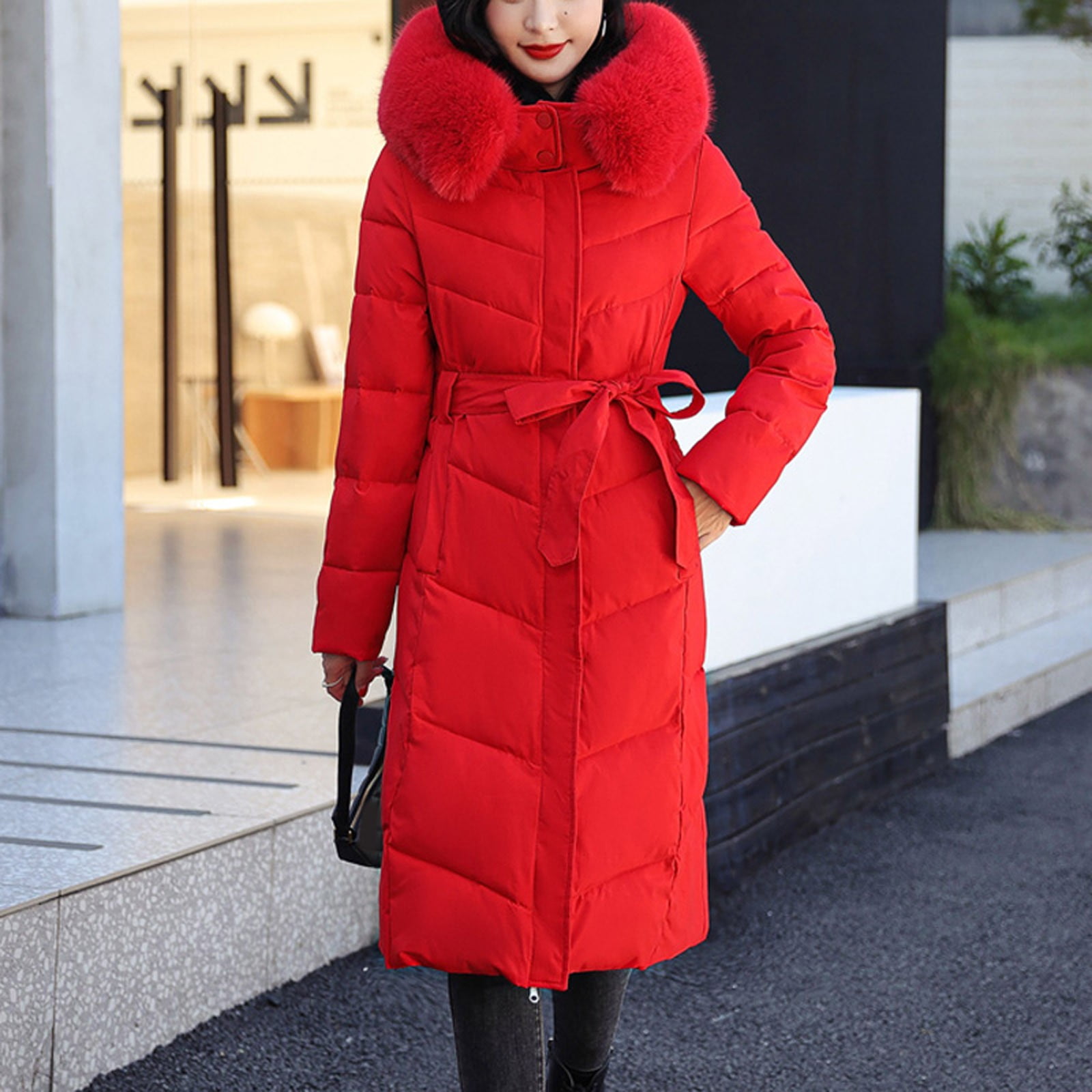 Aayomet Coats For Women Winter Womens Fashion Horn Button Thicken Coat with  Hood Winter Warm Jacket,Red L 