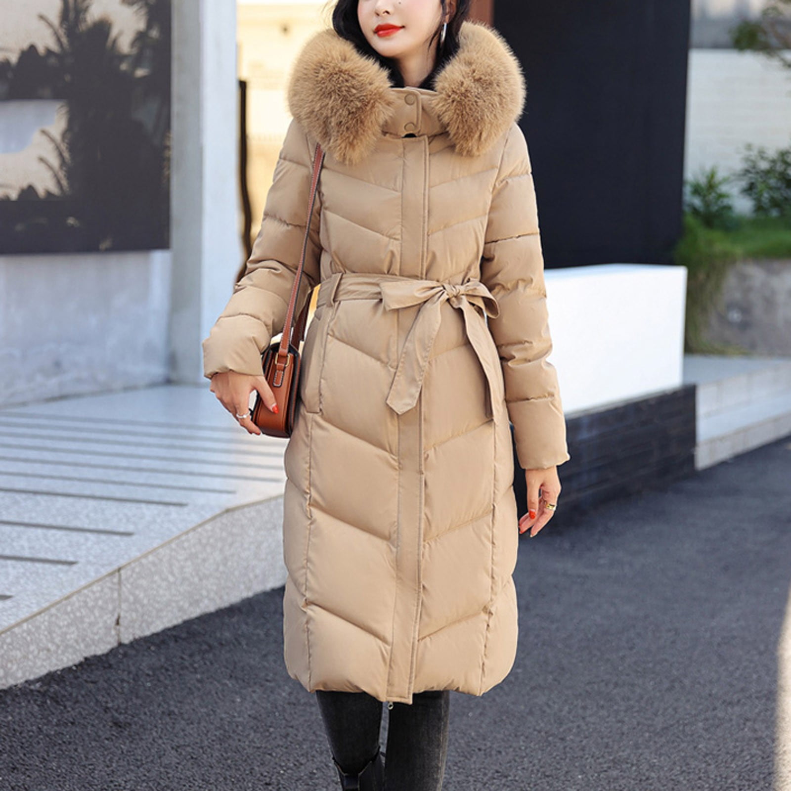 Aayomet Winter Coats for Women 2023 Women's Jackets Trendy Long Sleeves  Lapel Mid-Length Button Woolen Coat Solid Slim Fit Mid Length Jacket,Beige  M 