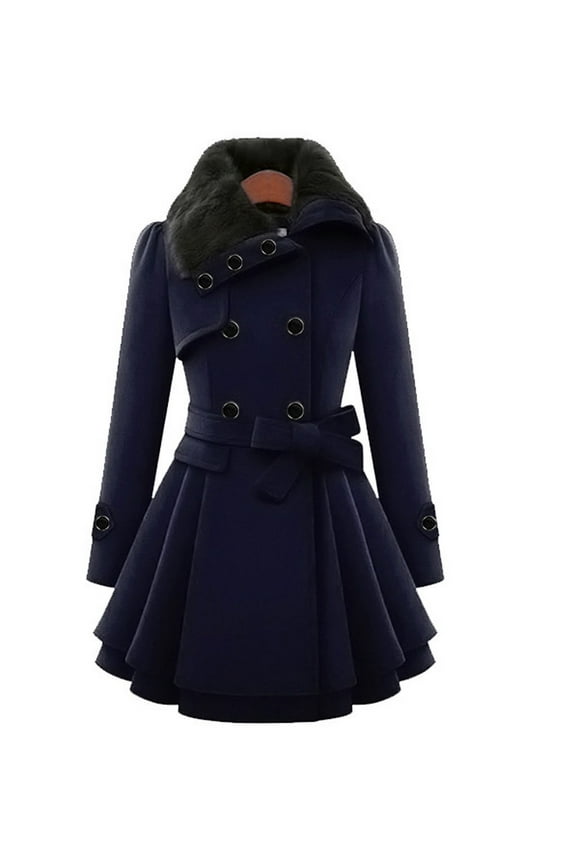 Coats for Women 2023 Women Swing Double Pea Coat Winter Long Overcoat Jacket,Dark Blue 5XL
