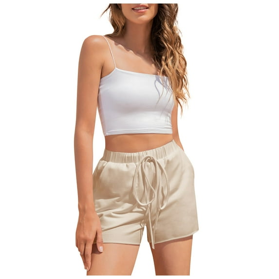 Aayomet Comfy Shorts For Women Beach Drawstring Comfy Waist Casual Pants Shorts Elastic Womens Lounge Shorts For Women Beige,S