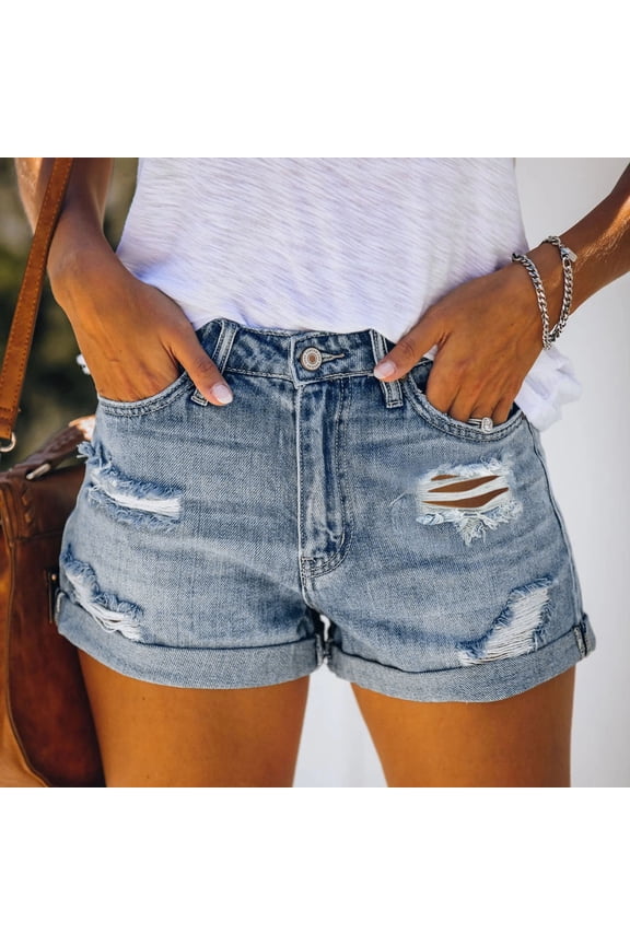 Comfy Shorts For Women Distressed Denim Shorts Women Cut Off Stretchy Ripped Jean Shorts Blue,L