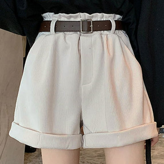 Aayomet Cotton Shorts For Women Casual Loose Corduroy Shorts Super Women's Summer Pleated Lounge Shorts For Women White,L