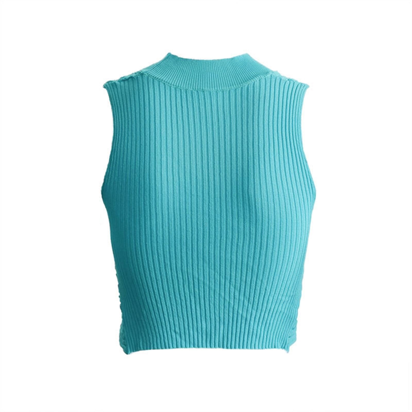 MISSACTIVER Women's Sleeveless Crop Tank Top - Crew Neck, Light Blue, Medium, Stretchy Cotton - View #2