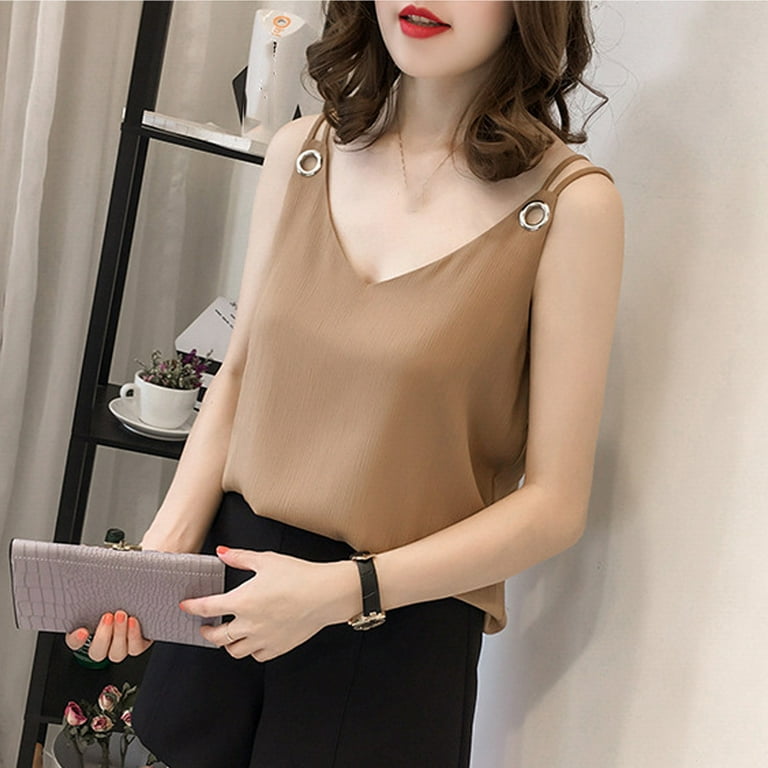Chiffon Spaghetti Straps V- neck Short Sleeve Blouses Chiffon Spaghetti Straps V- neck Short Sleeve Blouses