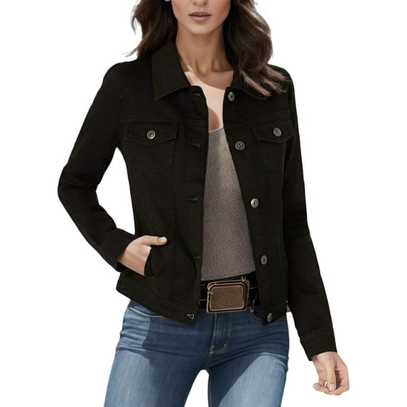 Aayomet Cropped Denim Jacket for Women Women's Stretch Denim Jacket (Black,XL)