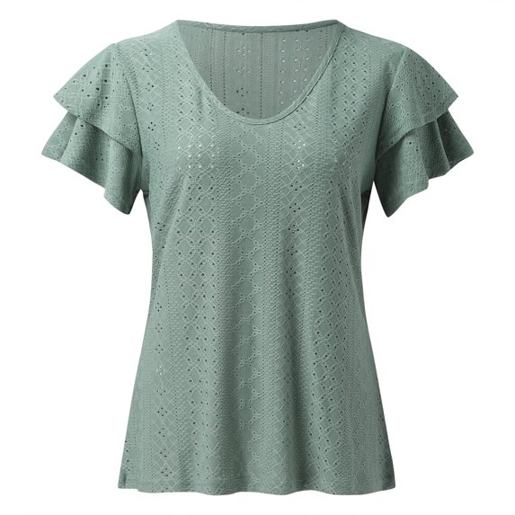 Aayomet Cute Tops For Women Women's Solid Short Sleeve Boat Neck V Neck Dolman Top with Side Shirring,Green XXL