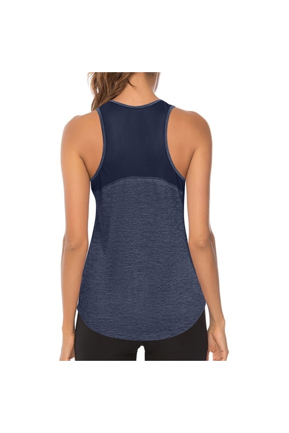 Cute Tops for Women Women Workout Tops Sports Running Tank Mesh Yoga Training Shirts,Navy M