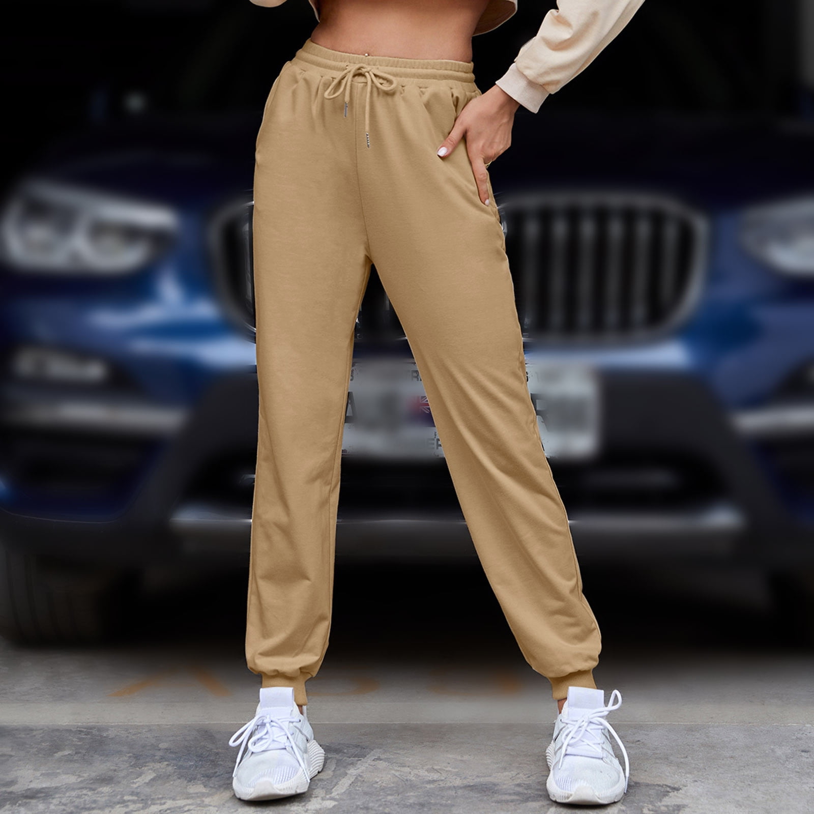 Aayomet Dress Pants Women Soft Solid Soft Stretch Women's Lightweight  Sweatpants Pockets Pants Harem Pants for Women,Brown M 