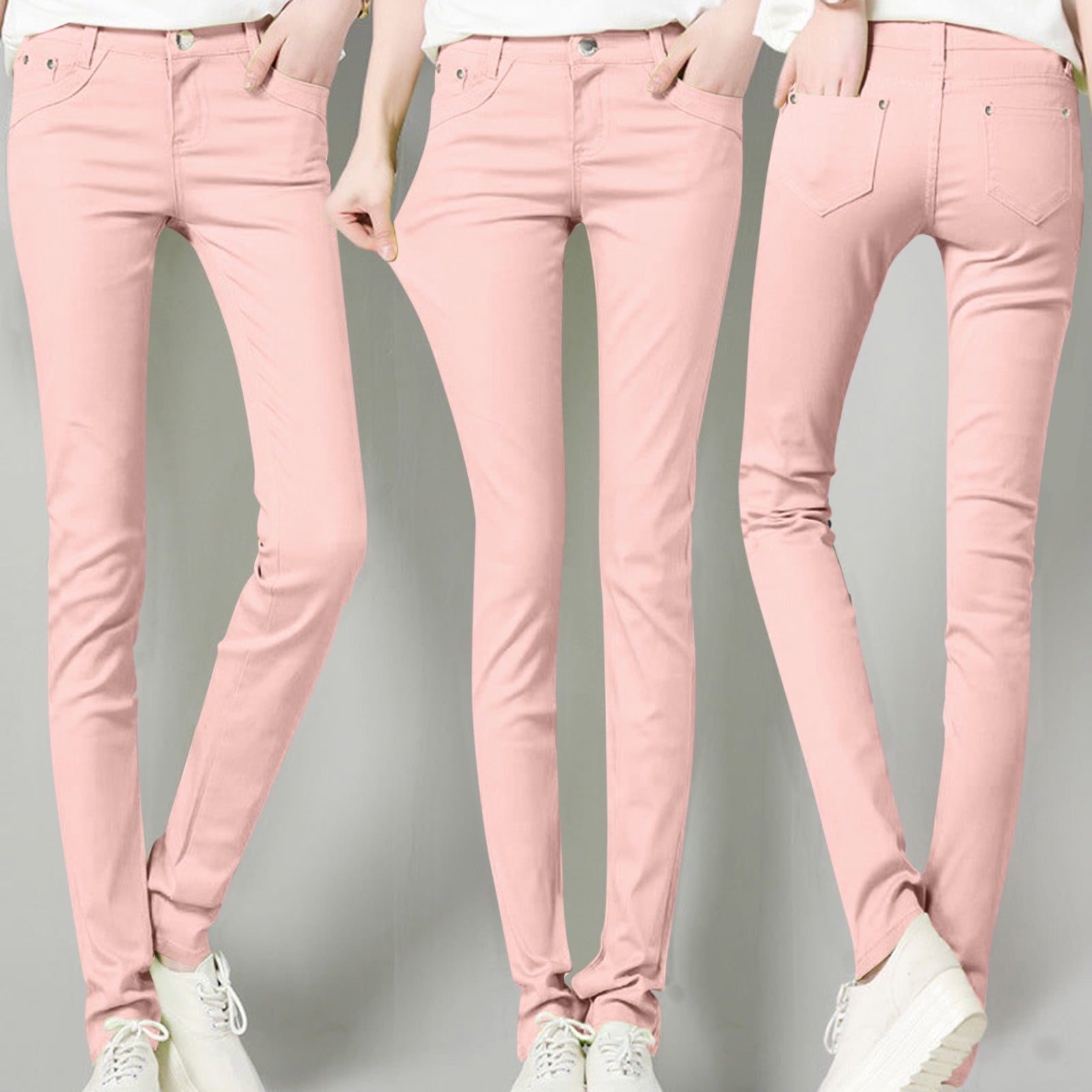 Light Pink Solid Women Slim Pants
