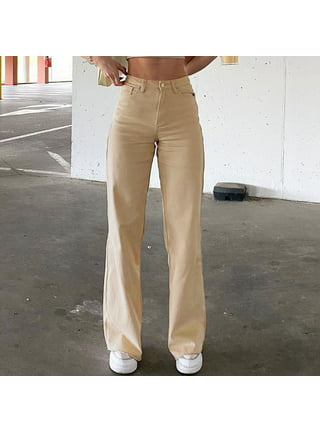 Women Casual Cargo Pants, Adults Loose Solid Color Zipper Trousers with  Pockets (Khaki)