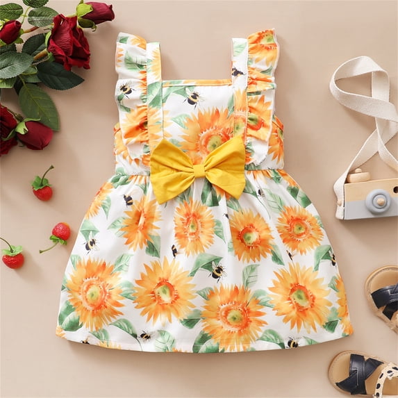 Aayomet Dresses For Girls Kids Girl Toddler Full-Length Straight Tulle Tutu Lace Back Party Flower Girl Dress,Yellow 3-4 Years