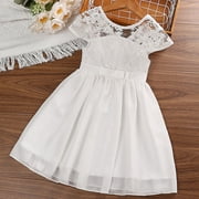 Aayomet Dresses For Girls Kids Long Girls Dress Long Sleeve Solid Tunic Dress for Girls with Big Bow Tie,White 4 Years