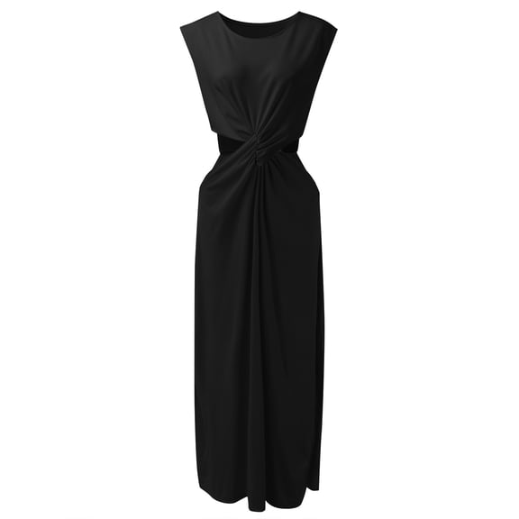 Aayomet Dresses For Women 2023 Wedding Guest Womens Side Cutout Summer Long Bodycon Dress Sleeveless Slit Club Party Maxi,Black M