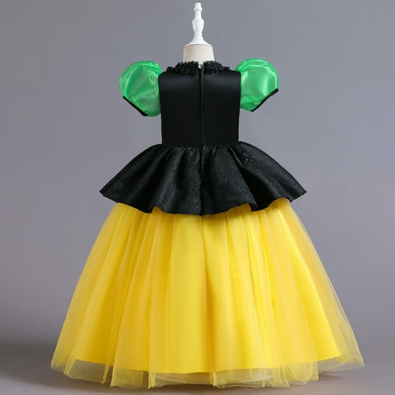 Aayomet Dresses For Girls Kids Girls Ruffle Trim Dress Print and Solid Color A-line Swing Flared Belted Casual Party Dress with Zipper,Yellow 9-10 Years