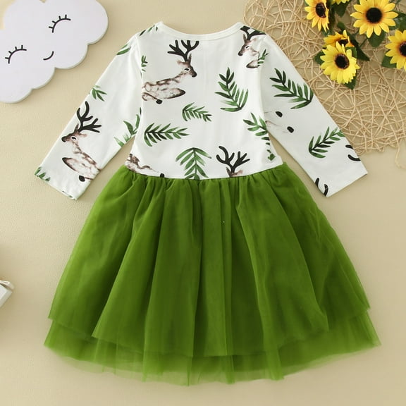 Aayomet Dresses for Teens Girls Autumn Winter Christmas Print Cotton Long Sleeve Princess Dress Clothes (Green, 4-5 Years)