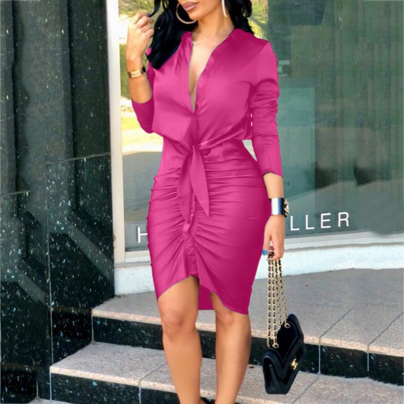  Womens Sexy Dress 2023 Summer Ruched Strappy Long Sleeve Wrap  Bodycon Mini Dresses Fashion Low Cut Party Club Dress Black : Sports &  Outdoors