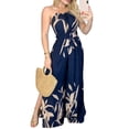 thumbnail image 1 of Aayomet Dressy Jumpsuits For Women Women Summer Romper V Neck Sleeveless Split Halter Backless Jumpsuit Slim Fit Wide Elegant,Dark Blue XL, 1 of 5