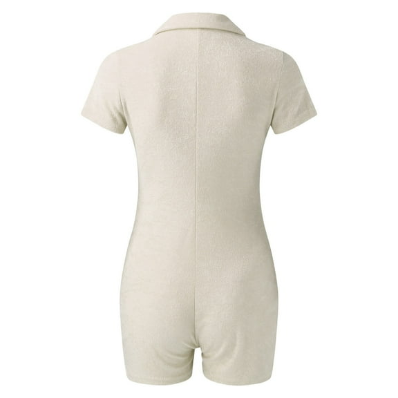 Aayomet Dressy Jumpsuits For Women Womens Casual Tight Dress Lapel Button Romper Shorts,White S