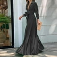 thumbnail image 1 of Aayomet Dressy Jumpsuits for Women Women Waist High Long Sleeve Sense Green Deep V Neck Light French Long Big Swing Dress,Black XL, 1 of 4