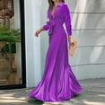 thumbnail image 1 of Aayomet Dressy Jumpsuits for Women Women Waist High Long Sleeve Sense Green Deep V Neck Light French Long Big Swing Dress,Purple M, 1 of 4
