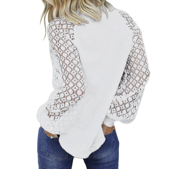 Aayomet Dressy Tops For Women Women's Crew Neck Ruffle Lantern Sleeve Causal Tunic Shirts Tops Blouse with Smocked Cuffs,White XL