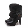 thumbnail image 1 of Aayomet Fall Boots for Women Artificial PU Medium Fluff Warm Bowknot Platform Thick Heel High Heel White Pink Snow (Black, 7.5), 1 of 4