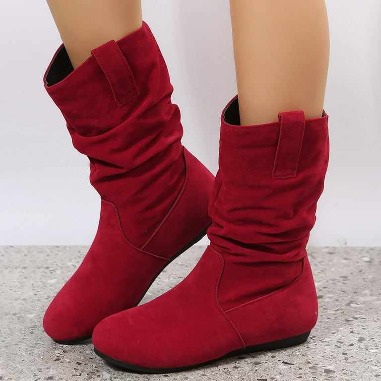 Suede mid calf boots flat sale