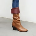 thumbnail image 1 of Aayomet Fall Boots for Women New Flanging Two Thick Heeled Western Cowboy Style Pleated Pile Leather Boots Show Thin (Brown, 8.5), 1 of 5
