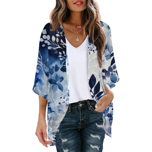 Aayomet Fall Cardigans for Women Sleeve Kimono Cardigan Loose Cover Up Casual Blouse Tops (Blue, L)