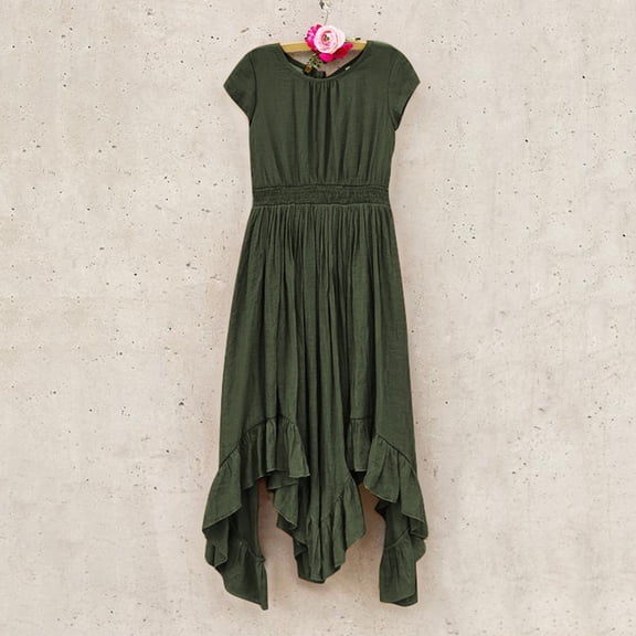 Aayomet Fall Dresses For Girls Little Baby Girl Long Sleeve Fall Dress Comfy Cotton Dress with Headband,Army Green 7-8 Years