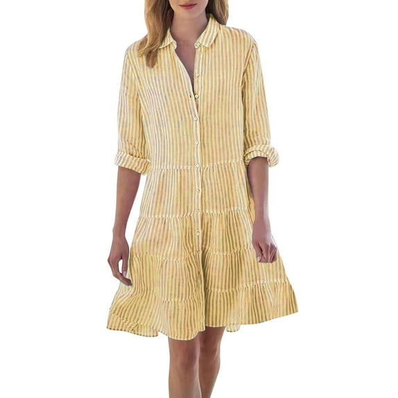 Aayomet Fashion Dresses for Women Casual Long Sleeve V Neck Flowy Tunic Dress,Yellow M
