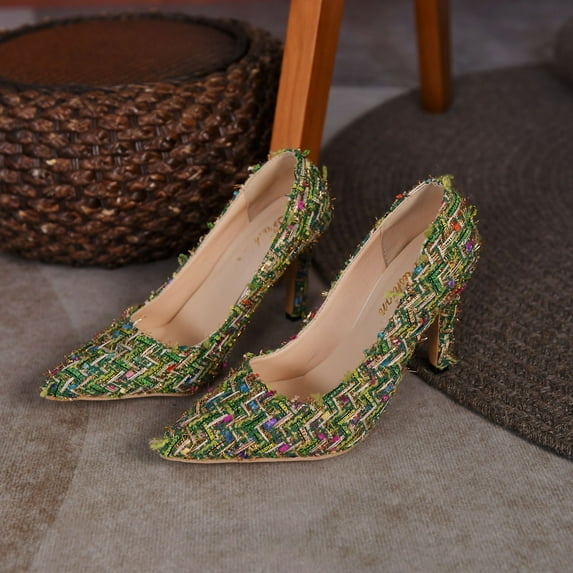 Aayomet Fashion Toe Shoes Heels Color Toe Women's Pointed Pointed Plush High Women's high heels Womens High Heels Sandals Sexy,Green 8