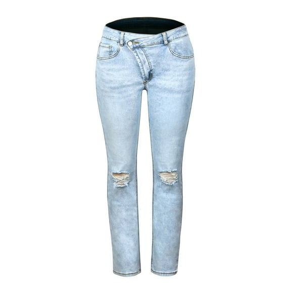 Aayomet Flare Jeans For Women Women's Stretch Pull-On Skinny Ripped Distressed Denim Jeggings Regular,Light Blue S