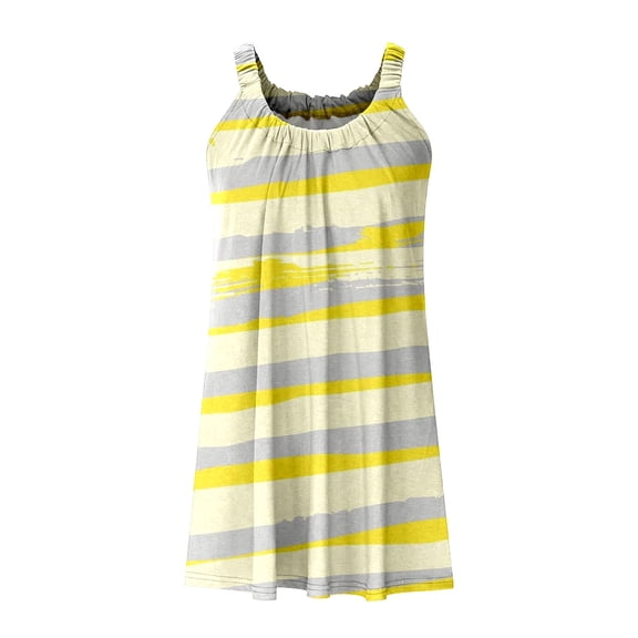 Aayomet Flower Girl Dress Women Summer Casual Fashion Beach Vacation Round Neck Sleeveless Colorful Striped Print Dress,Gray XXL