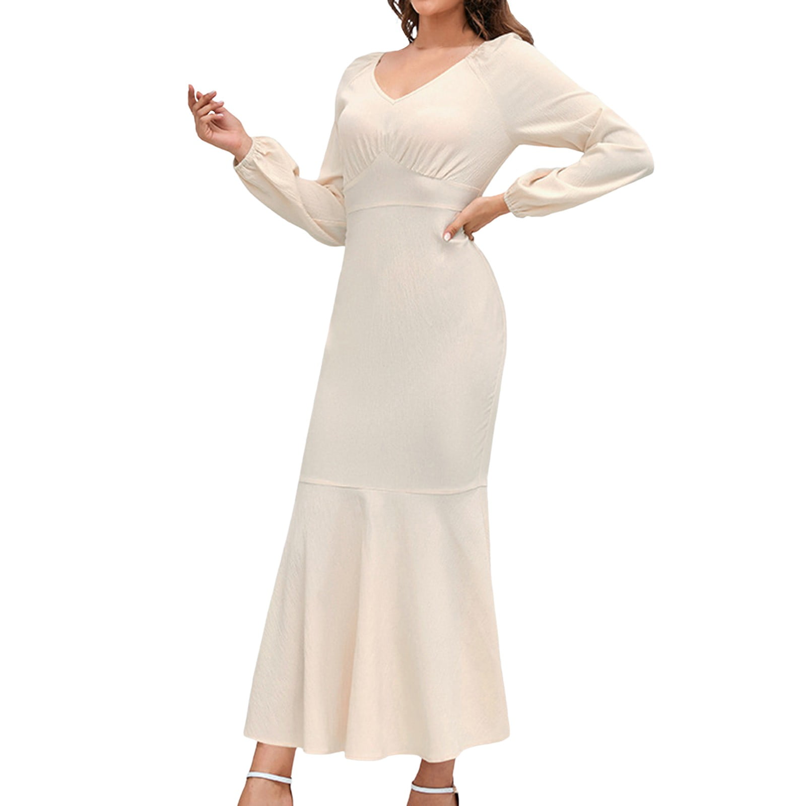 flowy cream dress Cream Plunge Neck Flowy Mini Dress main image 1