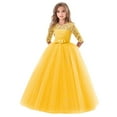thumbnail image 1 of Aayomet Formal Dresses For Girls Girls Puff Long Sleeve Casual Dress Cotton Button-Down Pleated Swing Midi Dress,Yellow 7-8 Years, 1 of 5