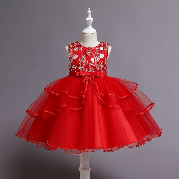 Aayomet Formal Dresses For Girls Toddler Girls Dresses Winter Long Sleeve Tutu Party Dress for Girl,Red 5-6 Years