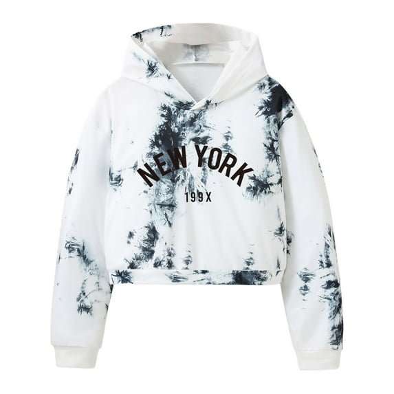 Aayomet Girl's Hoodie Tie Dye Letter Print Long Sleeve Sweatshirt Casual Pullover Tops (White, 8-9 Years)