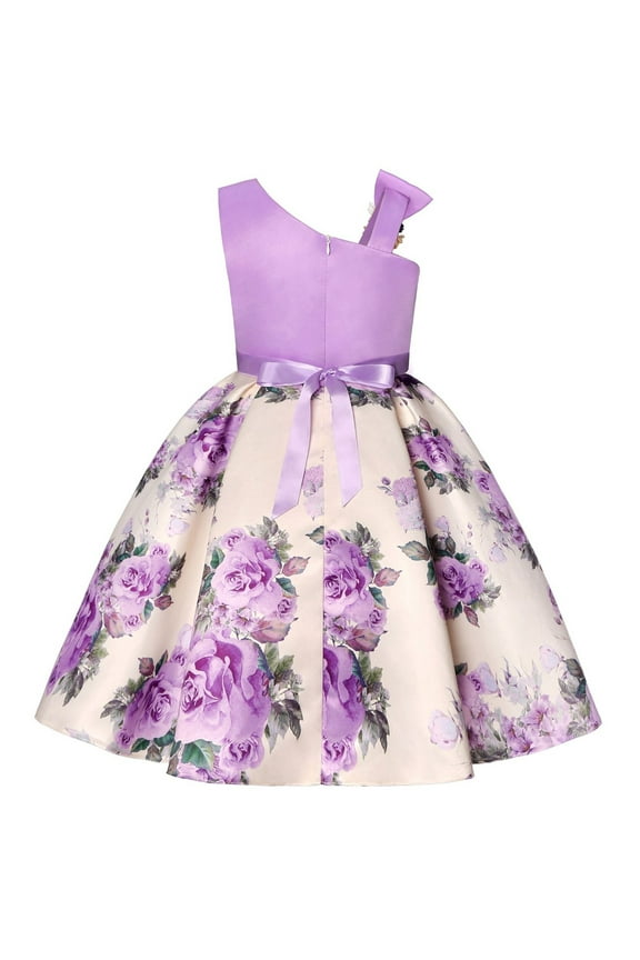 Girls Dress Little Baby Girl Long Sleeve Fall Dress Comfy Cotton Dress with Headband,Purple 4-5 Years