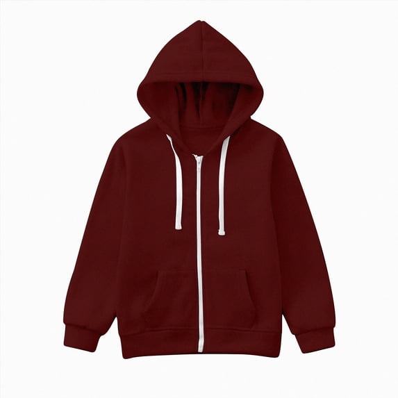 Aayomet Girls Full Zip Hoodie with Pockets Kids Boys Fashion Oversized Long Sleeve Sweatshirt Solid Jacket 3-12 Years Wine for Size 6-7 Years